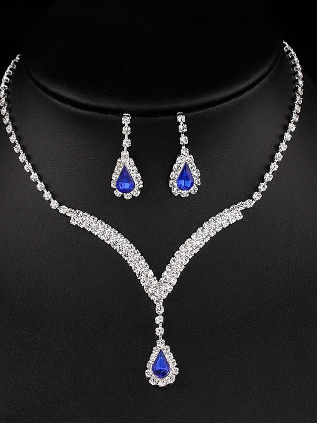 3pcs Bridal Jewelry Sets Bride Jewelry Set Silver Crystal Wedding Necklace Earrings Bridal Rhinestone Teardrop Pendant Accessories for Women and Bridesmaids (3 piece set - 2 earrings and 1 necklace for Women