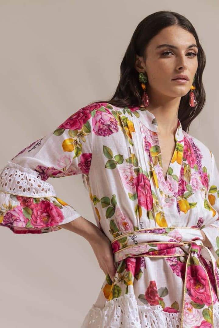 Minivestido con volantes y ribete de encaje estampado Melissa