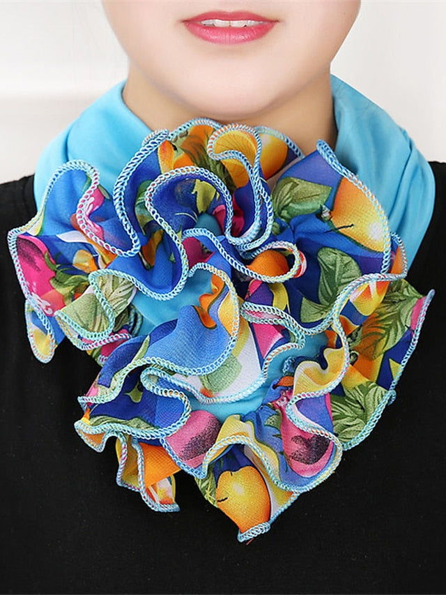 Floral Chiffon Neck Guard False Collar Hedging Scarf Summer Autumn Women Protect Cervical Elastic Bib Headneck for Women