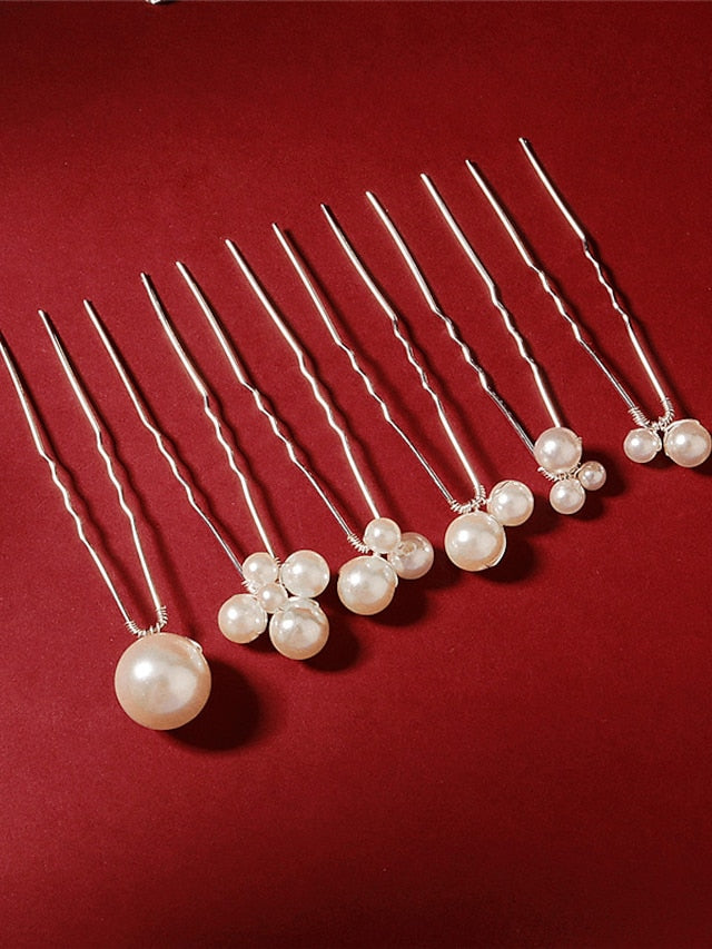 6pcs Hair Sticks Hairpin For Wedding Street Gift Daily Creative Classic Pearl Alloy rice white for Women
