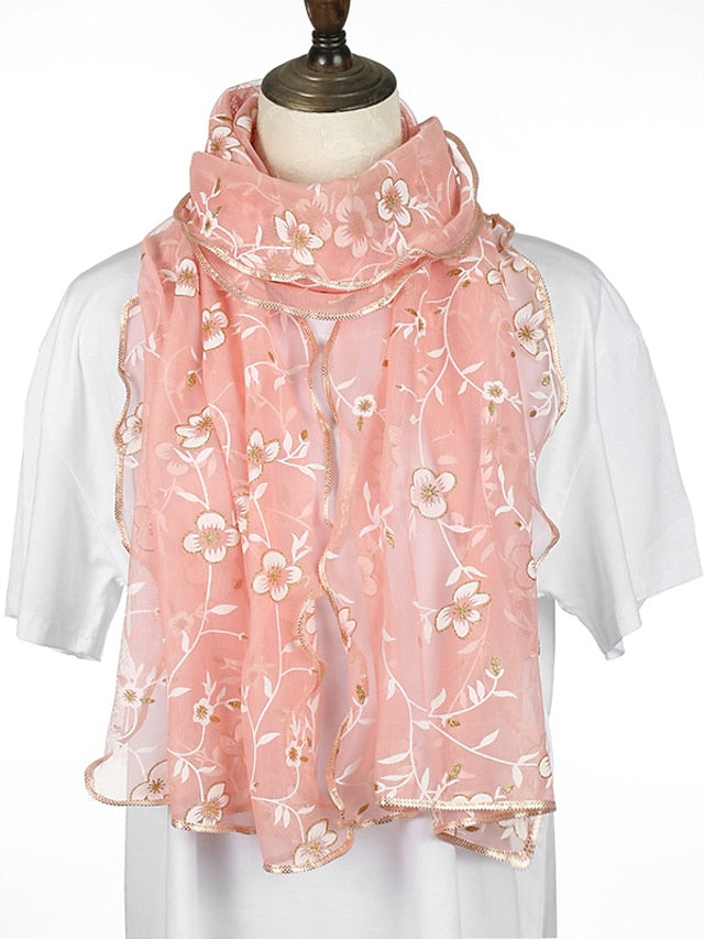 New Flower Embroidery Gauze Scarf Women Travel Holiday Sunscreen Beach Shawl Daily Streetwear Birthday Gift for Women