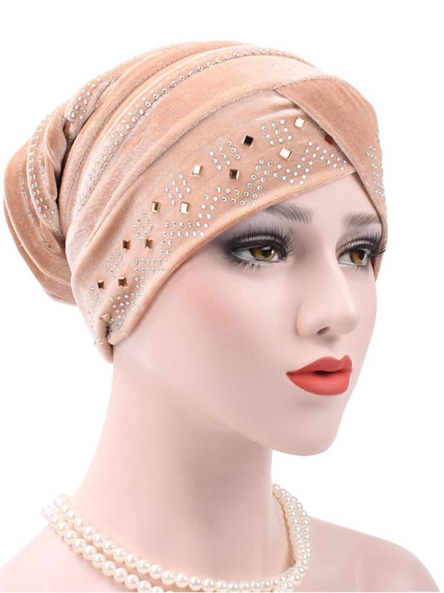 Solid Color Inner Hijabs Muslim Turban Caps For Women With Drill Ethnic Islamic Wrap Head Turbante Ready To Wear Hijab Bonnet for Women