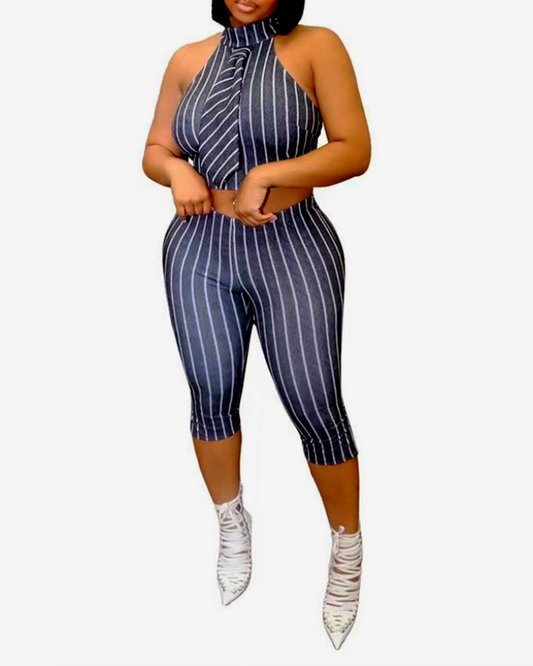 Striped Sleeveless Casual Set