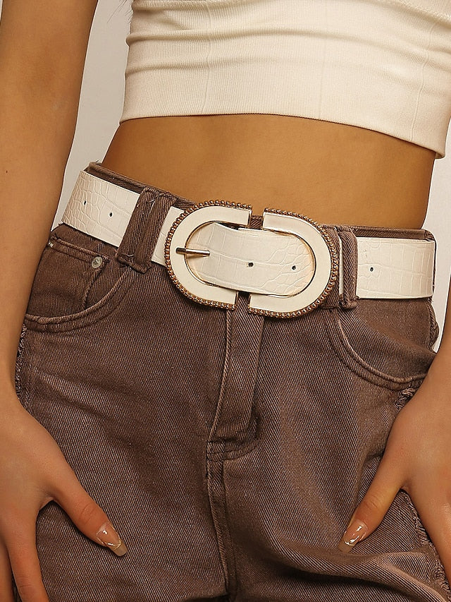 Belt PU White Waist Belt Holiday Valentine's Day Plaid Pure Color for Women