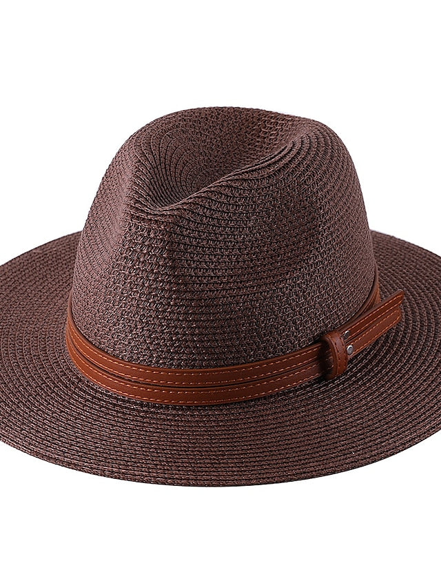 1pcs New Panama Soft Shaped Straw Hat Summer Women/Men Wide Brim Beach Sun Cap Uv Protection Fedora Hat Head Circumference 56-58cm for Women
