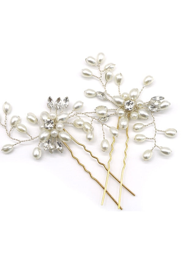 2pcs Girls' Bride Hair Pins Silver Pearl Crystal Hair Pin Wedding Pearl Hair Pin Bridesmaid Rhinestone Hairpin Diamond Clip Bridal Hair Accessories for Brides Women Girls Weddings Hair Decors for Women