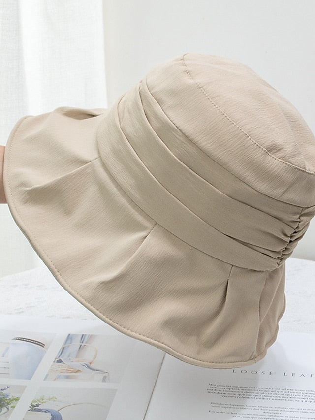 Simple Bucket Hat Women Summer Spring Fisherman Cap Female Wrinkled Wide Brimmed Ladies Outdoor Casual Sunshade Hats for Women