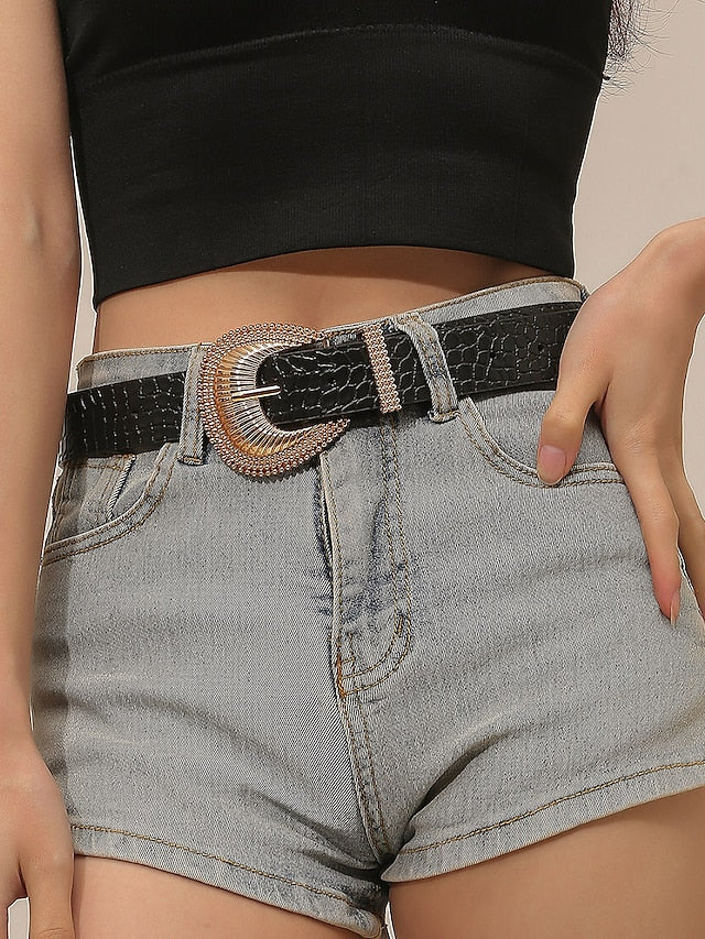 Belt PU Black Waist Belt Dailywear Date Plaid Pure Color for Women
