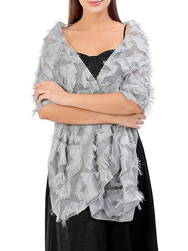 Shawls & Wraps Party Wedding Cocktail Party Black Silver White Scarf Pure Color for Women