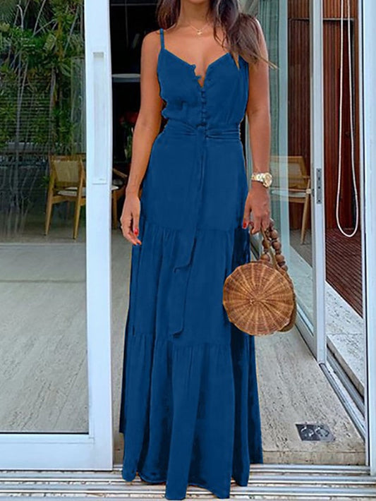 A Line Dress Long Dress Maxi Dress White Yellow Red Sleeveless Pure Color Print Spring Summer Spaghetti Strap Casual Slim S M L XL XXL 3XL for Women