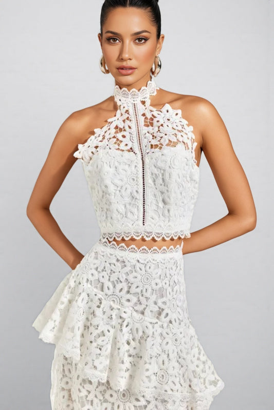 Wiskf Lace Sleeveless Top Midi Dress Set