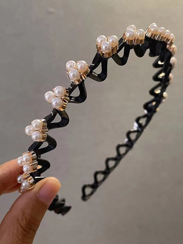 1 Pc Fashion Thin Headbands with Teeth Rhinestone Comb Headband Flower Wave Rhinestone Headbands Hair Clip Plastic Tooth Comb Headbands and Hair Bun Holders Wavy Hairbands for Women