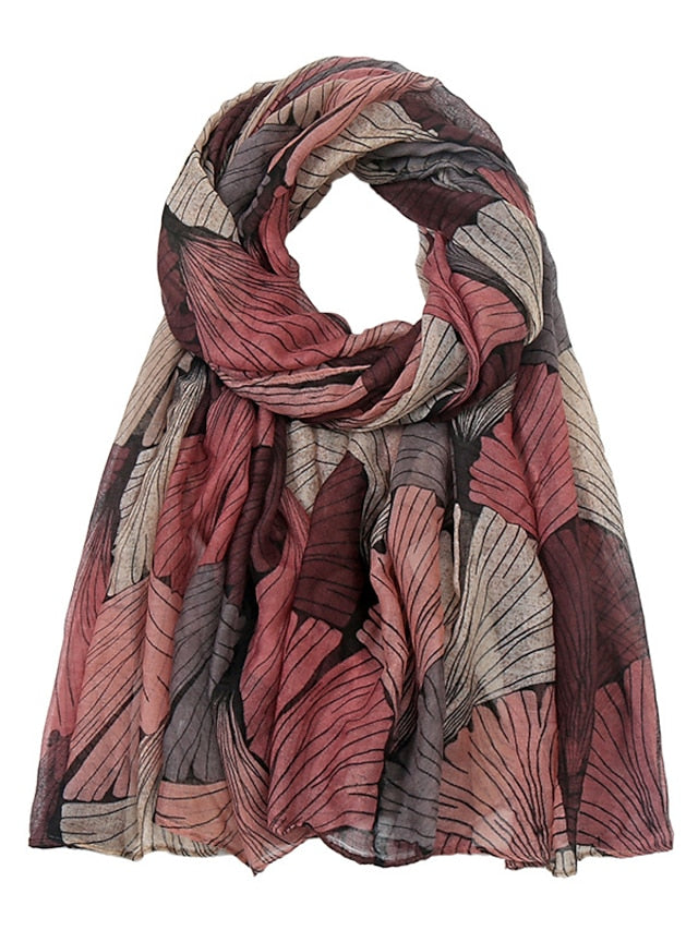 Retro Plant Print Scarves Women Ginkgo Leaf Printing Shawl And Wraps Laday Foulard Flower Hijab Long Style Scarf for Women