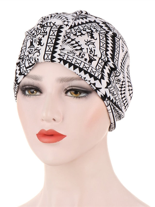 Casual Women Indian Arab Wrap Women Muslim Turban Caps Print Hijab Bonnet Inner Hijab Caps Muslim Headdress Ready To Wear for Women