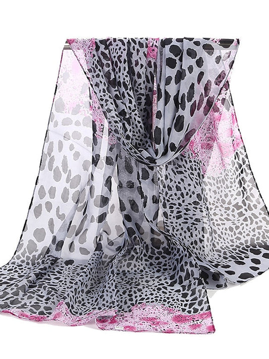 Korean Version Of Leopard Print Patchwork Chiffon Scarf Scarf for Women