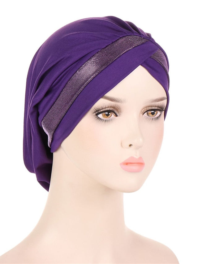 Women Turban Hat Cross Head Wrap Islamic Hijab Cap Solid Color Soft Headscarf Fashion Muslim Hats Scarf High Quality Hair Care Cap for Women