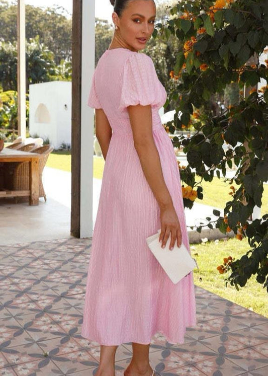 Rosalie – Puff Sleeve Button-Front Midi Dress