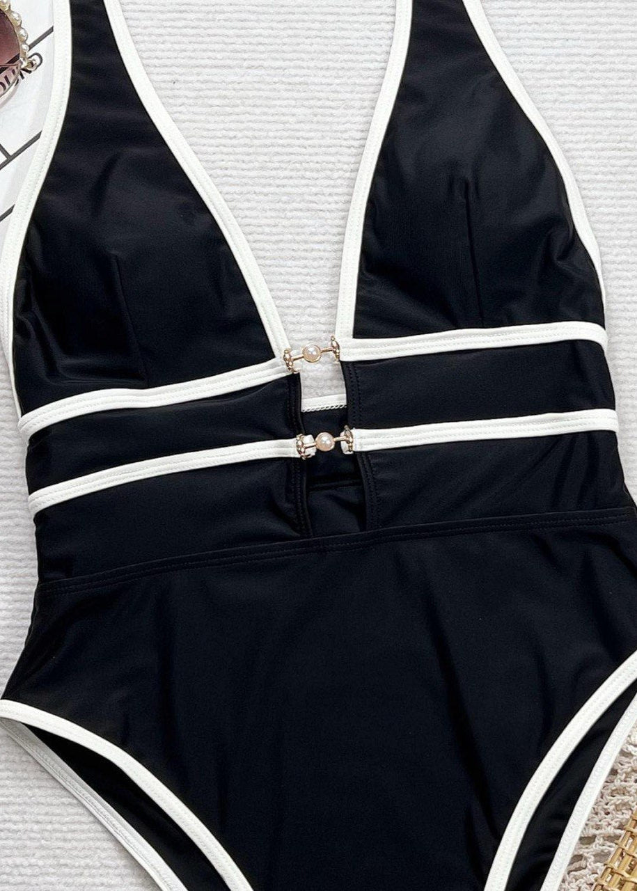 Sableline - Deep V Halter One-Piece Swimsuit