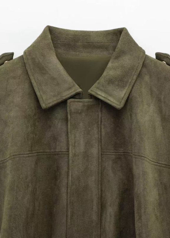 OliveAura Oversized Suede Zip Jacket