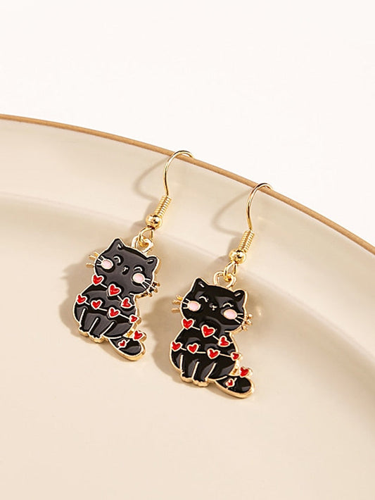1 Pair Drop Earrings Earrings For Gift Daily Date Alloy Heart Cat Animal for Women