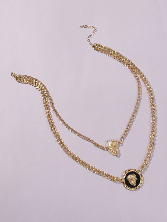 Plate Pendant Dual Lap Alloy Necklace for Women