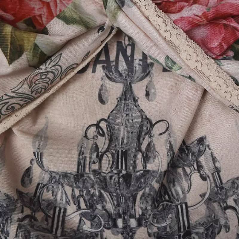 Off shoulder lace hem knotted flower print top | Festival Outfits Women