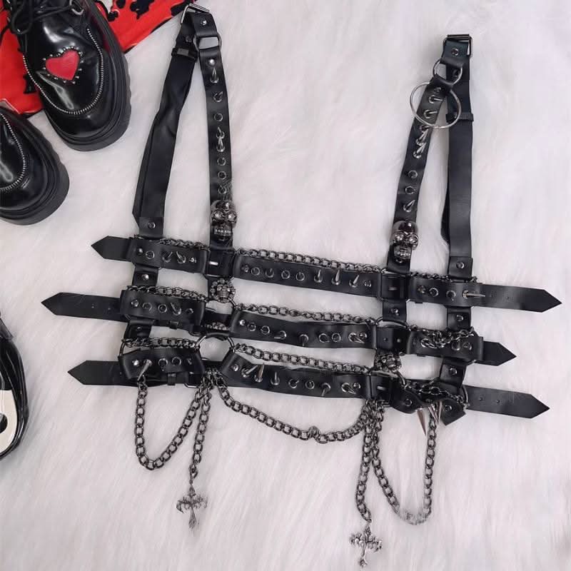PU leather rivet applique metal chain o ring tube top | Festival Outfits Women