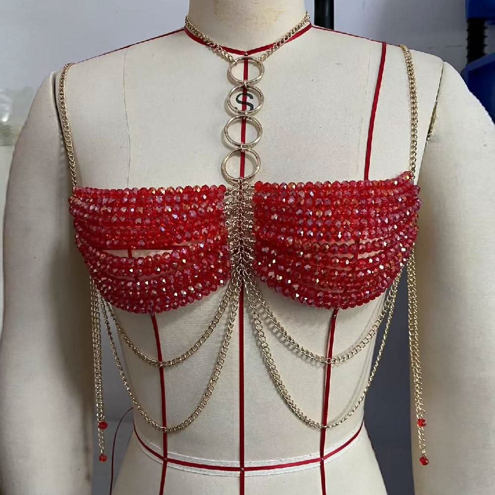 Halter metal chain o ring beaded cami top | Festival Outfits Women