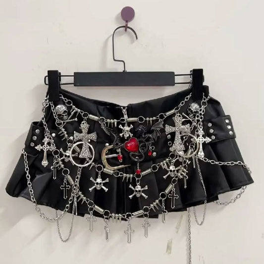 Cross applique pleated zip-up o ring mini skirt | Festival Outfits Women