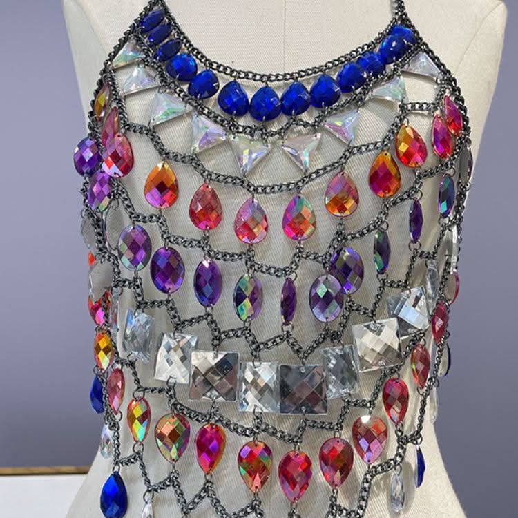 Halter crystal hollow out metal chain cut out top | Festival Outfits Women