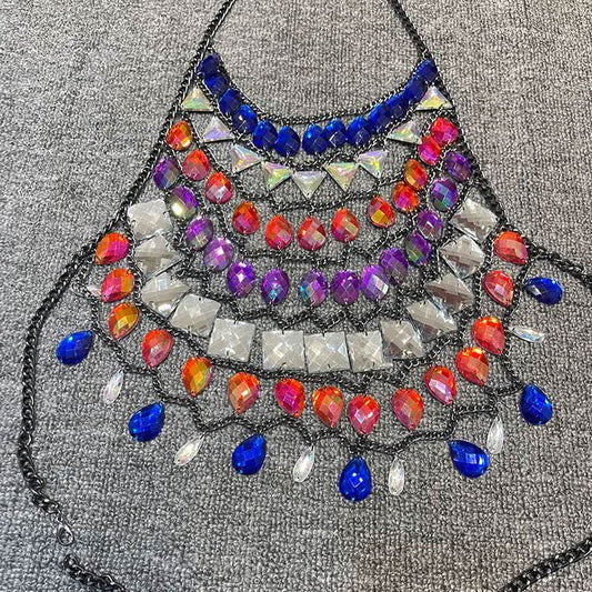 Halter crystal hollow out metal chain cut out top | Festival Outfits Women