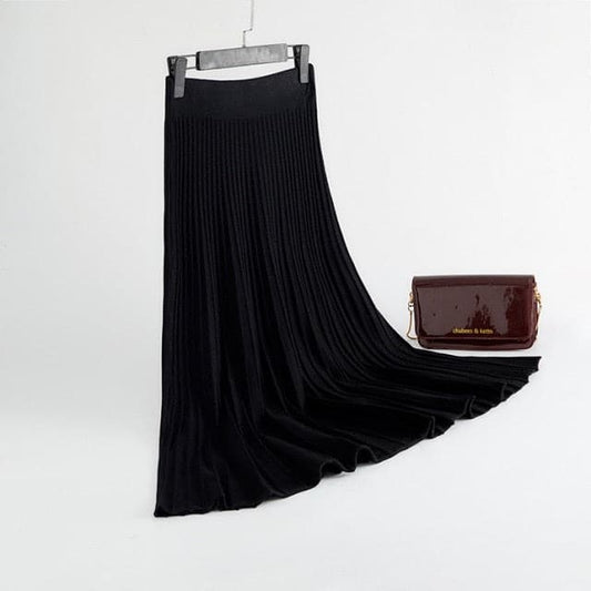 DressBetty - Elegant Solid Rib Knitted Large Swing Maxi Long Skirts