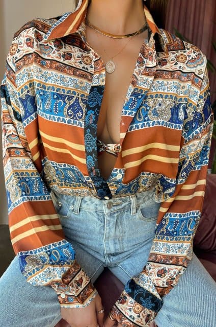 DressBetty - Fashion Down Lapel AbstractZebra Print Loose Tops