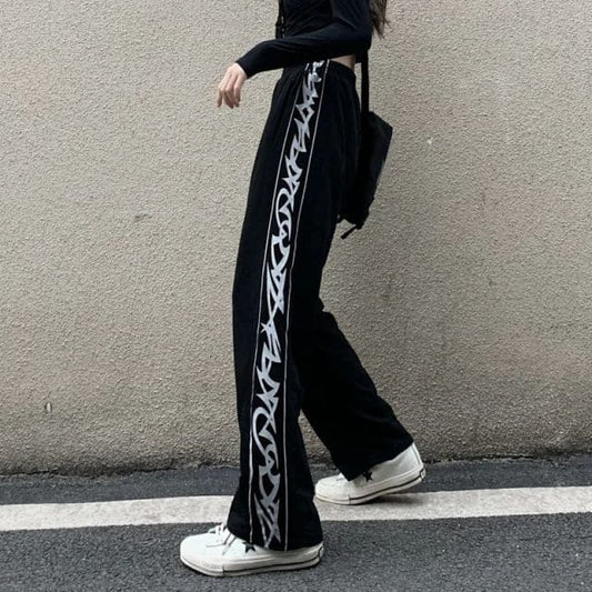 DressBetty - Tie-dyed High-waist Casual Pants for Female Students Loose Fried Street Slim Straight Wide-leg Tide Sports