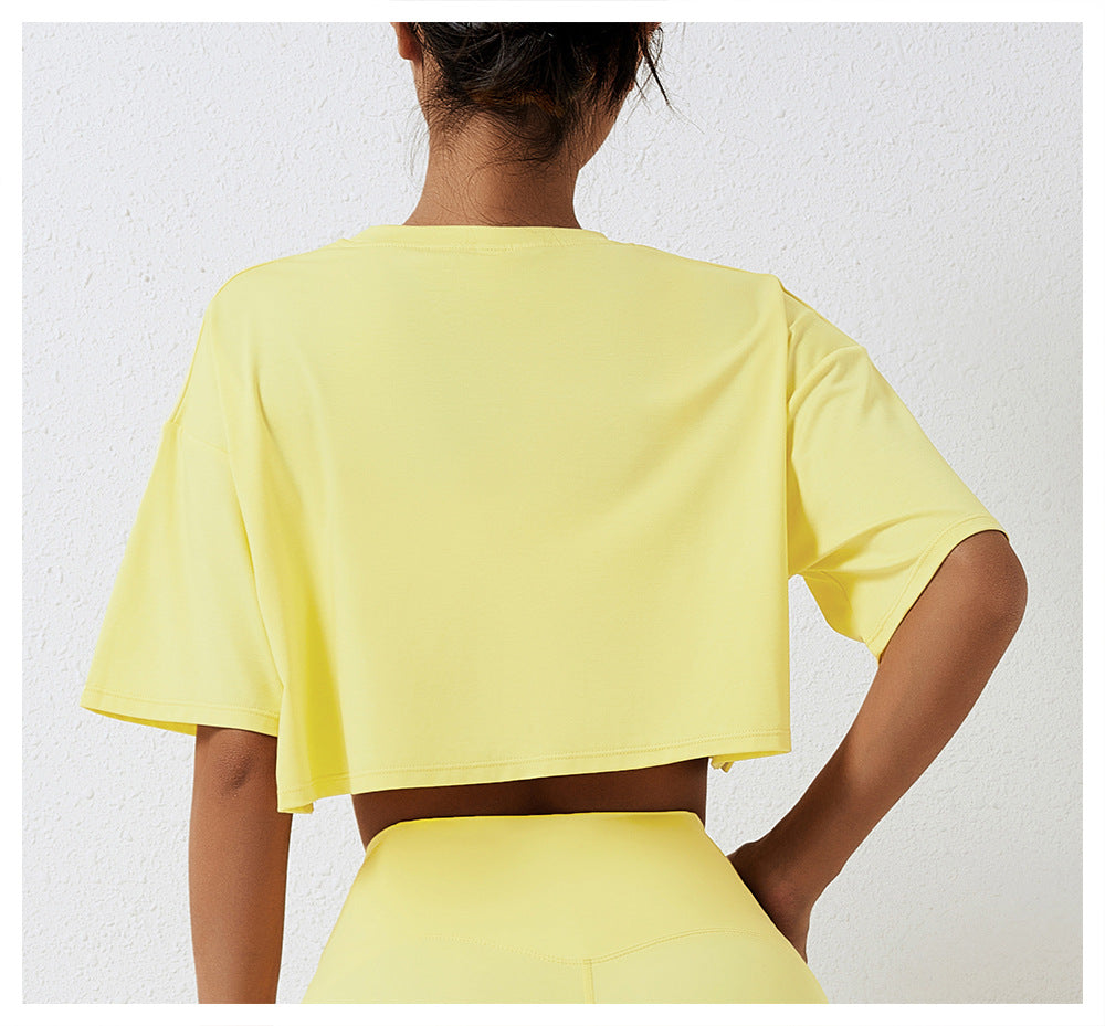 Women Fashion Casual Solid Color Short-Sleeve Crop Top Sports T-Shirt