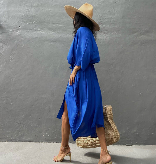 Traje de baño informal con cordones y protector solar de color sólido para mujer