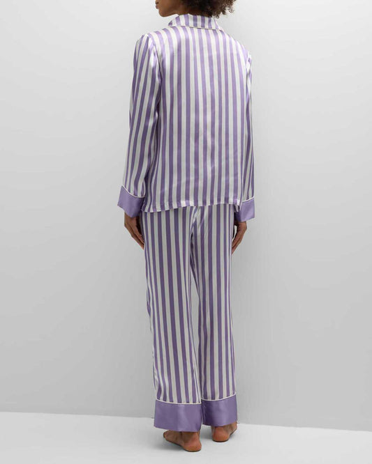 Conjunto de pijama de dos piezas para mujer, informal, a rayas, con solapa, manga larga, pantalones holgados