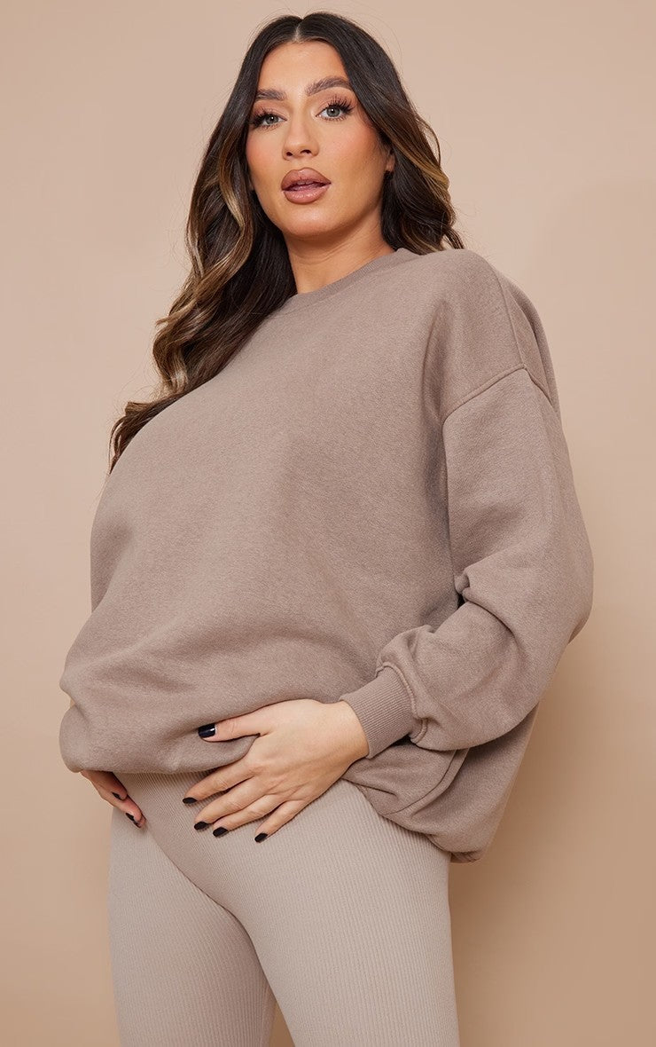 Sudadera de maternidad de manga larga de color liso informal para mujeres embarazadas