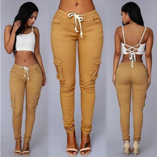 Vaqueros ajustados de color liso informales a la moda para mujer