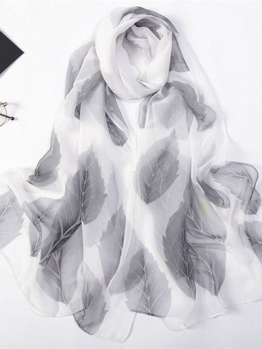 1pcs Colored Leaves Women Elegant Chiffon Georgette Bandana Scarf Summer Beach Travel Sun Protection Thin Soft Hijab for Women