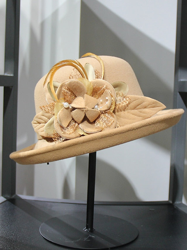 Party Hat Party Wedding Special Occasion Flower Flower Wine Black Hat Yellow Fall Winter Spring Holiday for Women