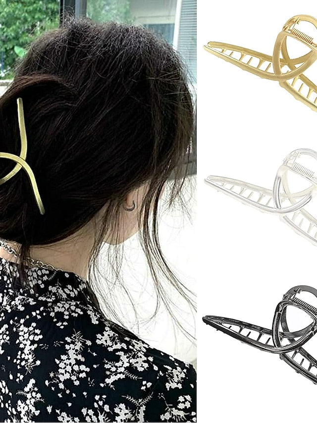 3 Pcs Metal Claw Hair Jaw Clips Barrettes No Slip Claw Clip Hair Clamp Grips for Women Girls Jaw Clips Clamp Barrettes(Geometric metal(GrayGoldSilver)) for Women