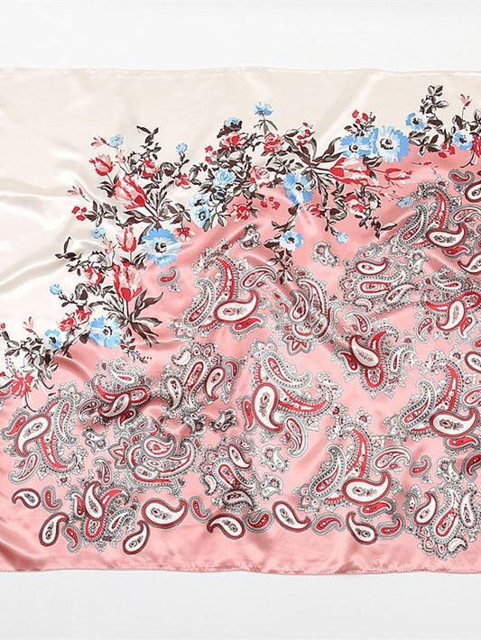 1pcs 90*90cm New Flower Square Silk Scarf Women Print Hijab Headband Wraps Muslim Headscarf Bandana for Women