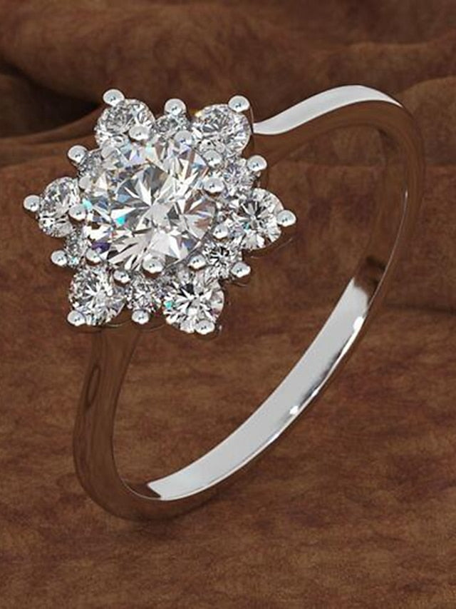 1PC Ring For AAA Cubic Zirconia White Wedding Daily Alloy Classic Flower for Women