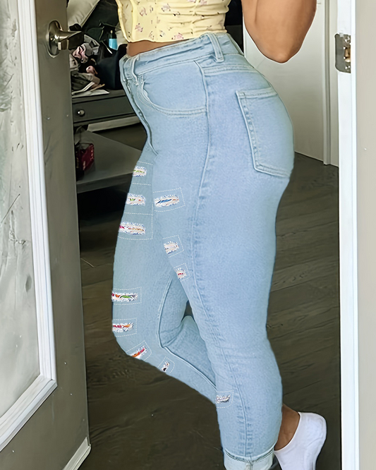 Distressed Patch Jeans