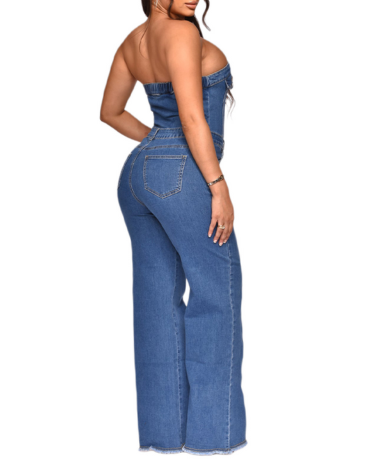Strapless Slim-Fit Flared Jumpsuit