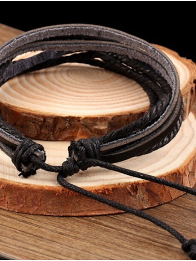 Wrap Bracelet Leather Bracelet Layered Plaited Wrap Twisted Cheap Ladies Basic Casual Vintage Multi Layer Leather Bracelet Jewelry Black / Brown For Party Casual Daily Cosplay Costumes for Women