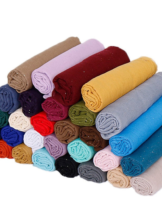 1pc Plain Glitter Scarf Hijabs Balinese Cotton Islam Women Muslim Wrap Shawl Casual Long thin Head Scarf Arab Ethnic Headwear for Women