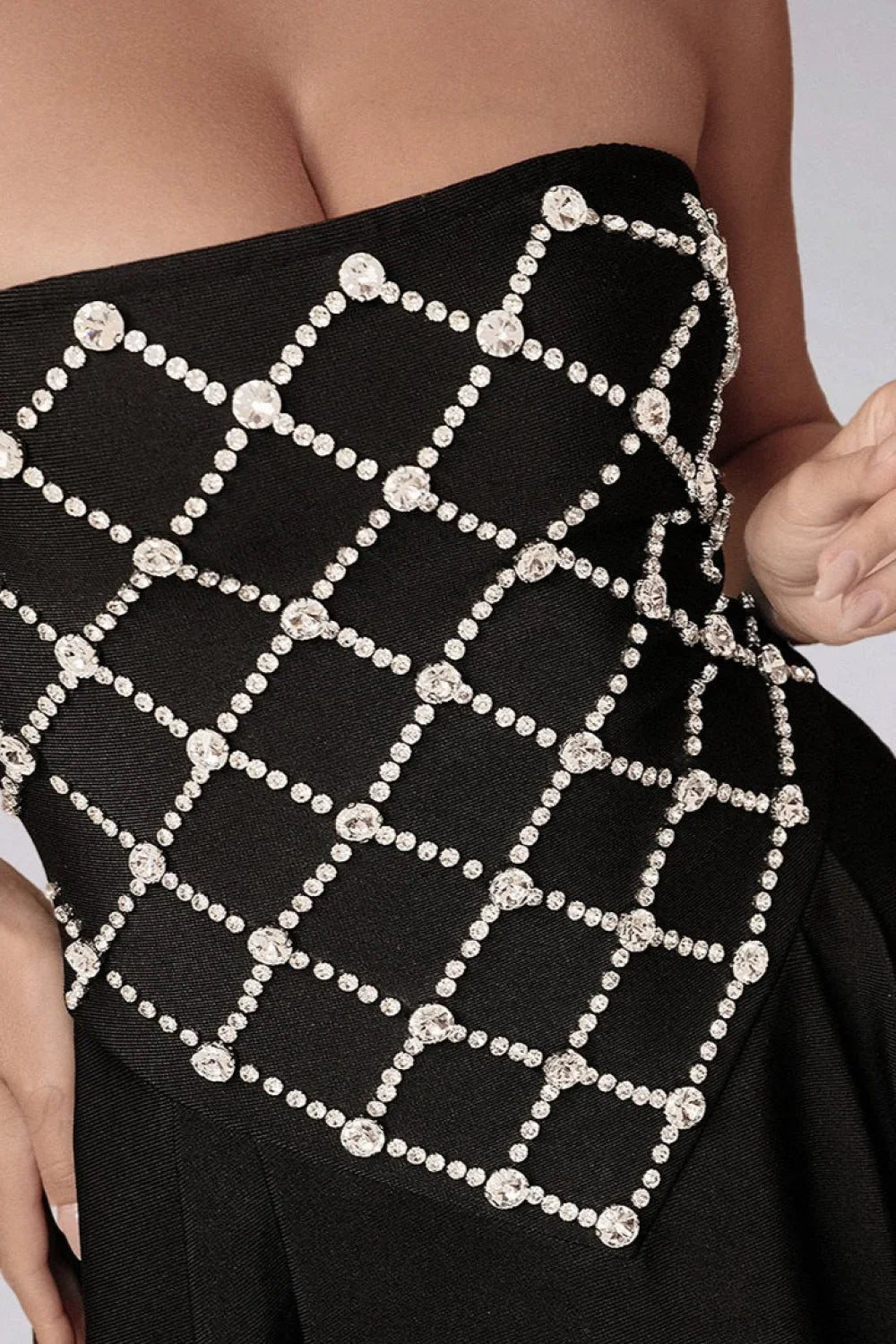 Rhinestone Beaded Off-the-Shoulder Fitted Bodycon Evening Dress