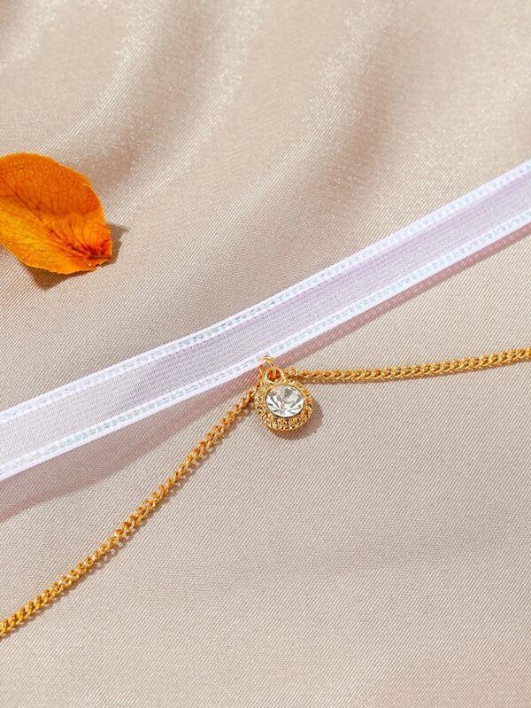 Rhinestone Charm Layered Necklace for Women